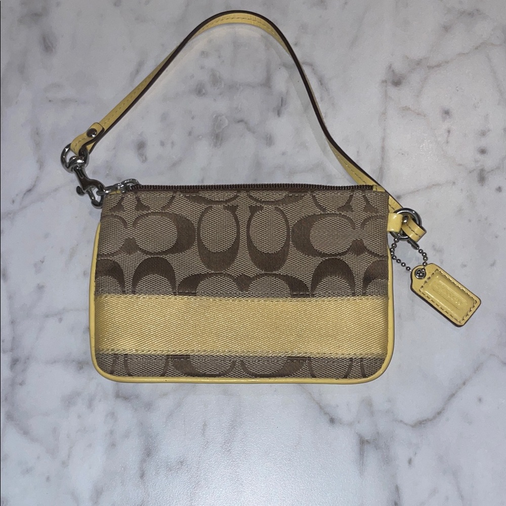 Coach Signature Wristlet in Brown and Yellow